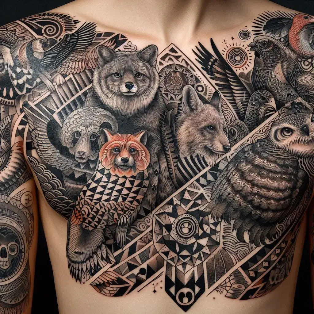 Animal Motifs Patchwork tattoo on men body