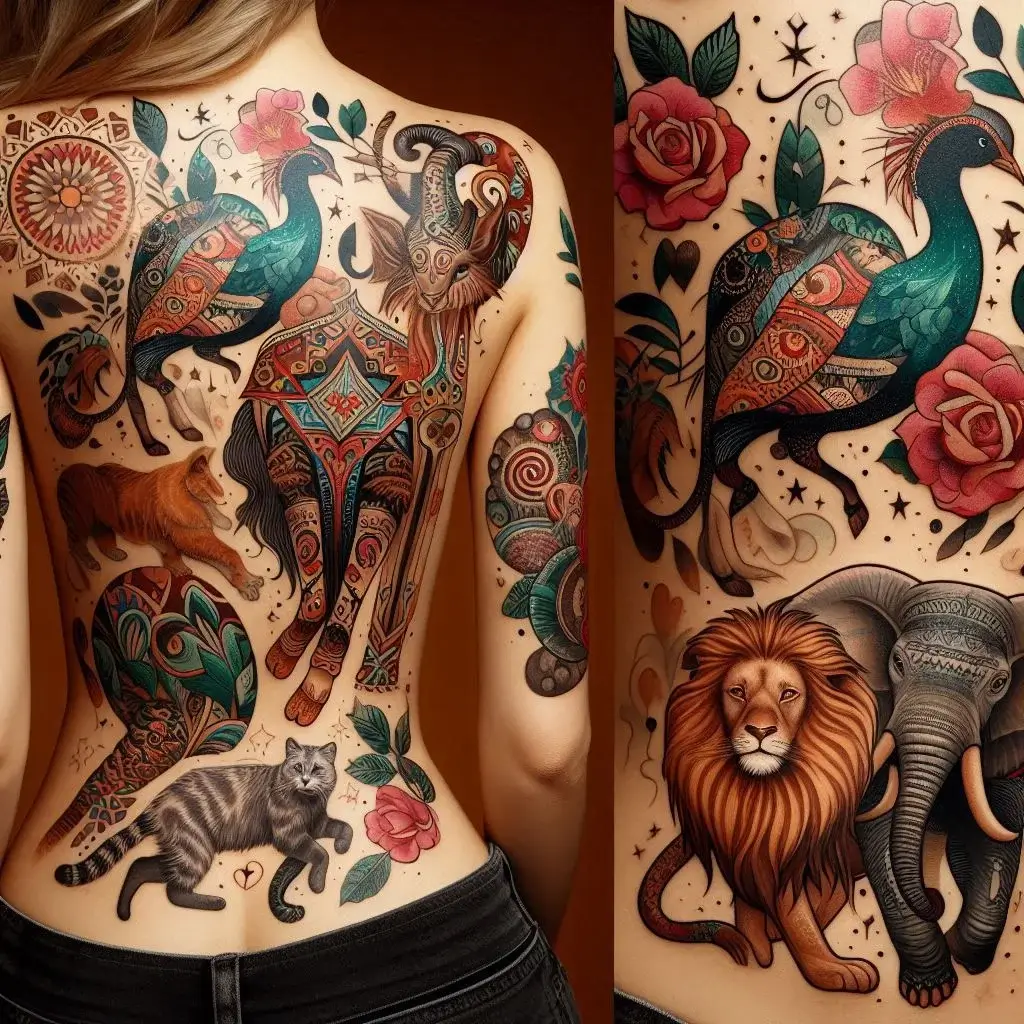 Animal Motifs Patchwork tattoo on women body