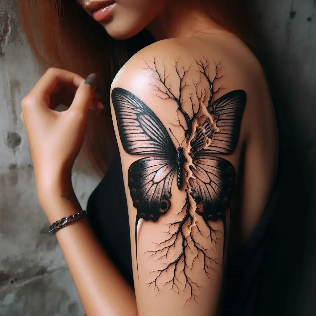 Butterfly with Broken Wing Tattoo