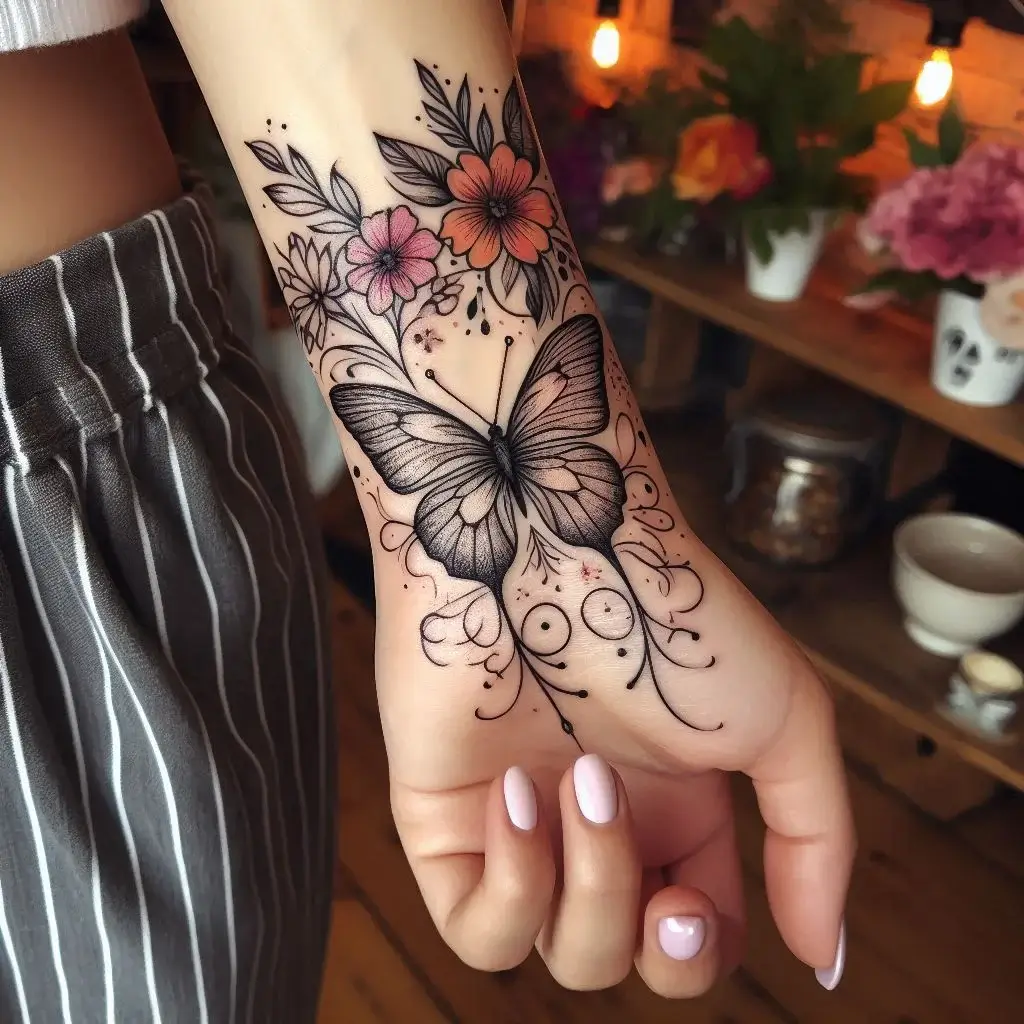 Fine Line Butterfly Tattoo design