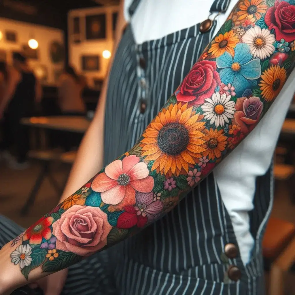 Floral Patchwork tattoo for girl