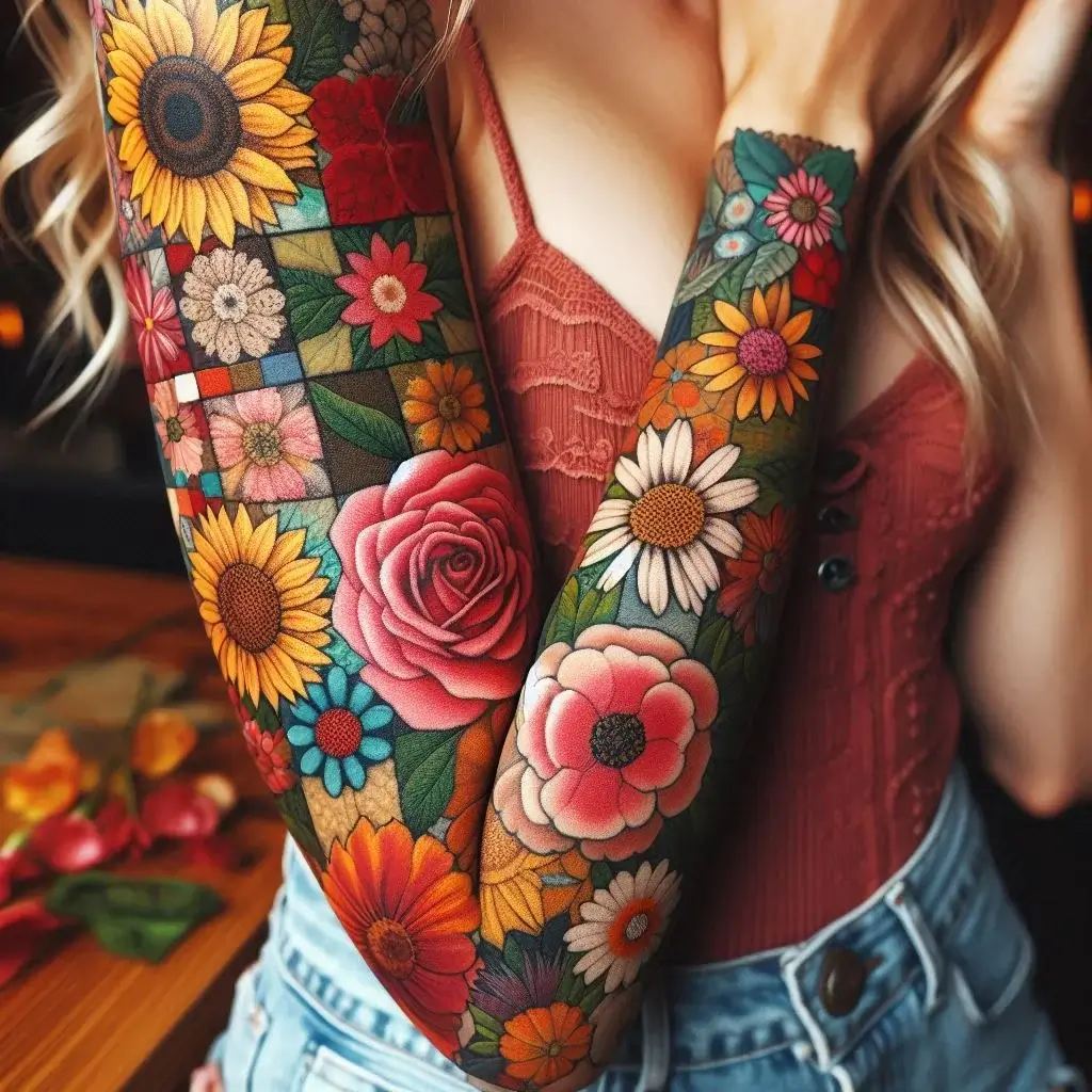 Floral Patchwork tattoo for women