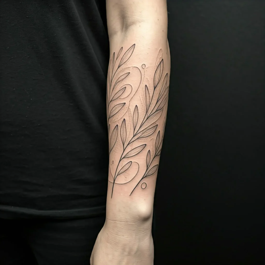 Minimalistic Line Art female classy half sleeve tattoo