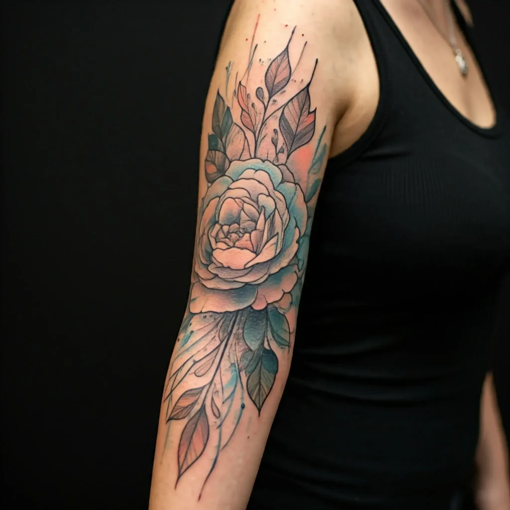 Watercolor Aesthetic female classy half sleeve tattoo