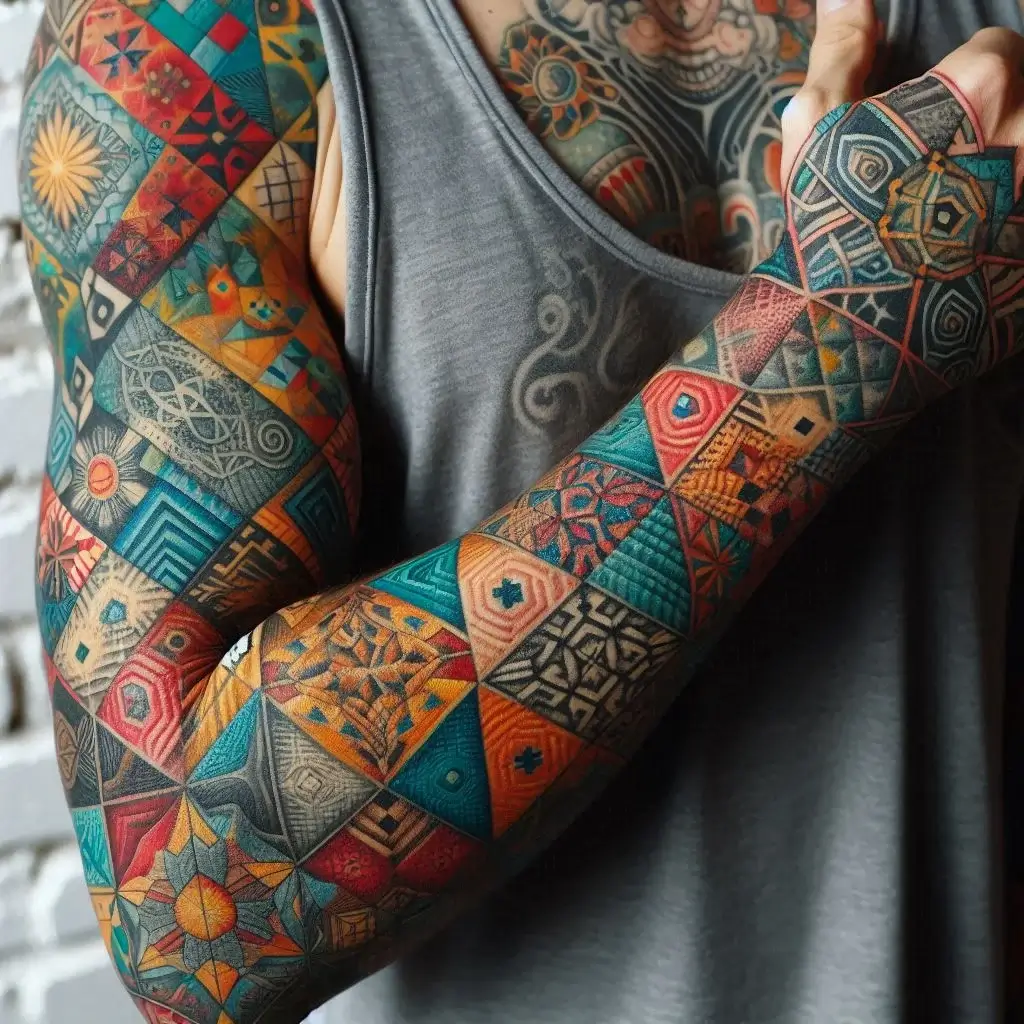 patchwork tattoo Geometric Patterns for men