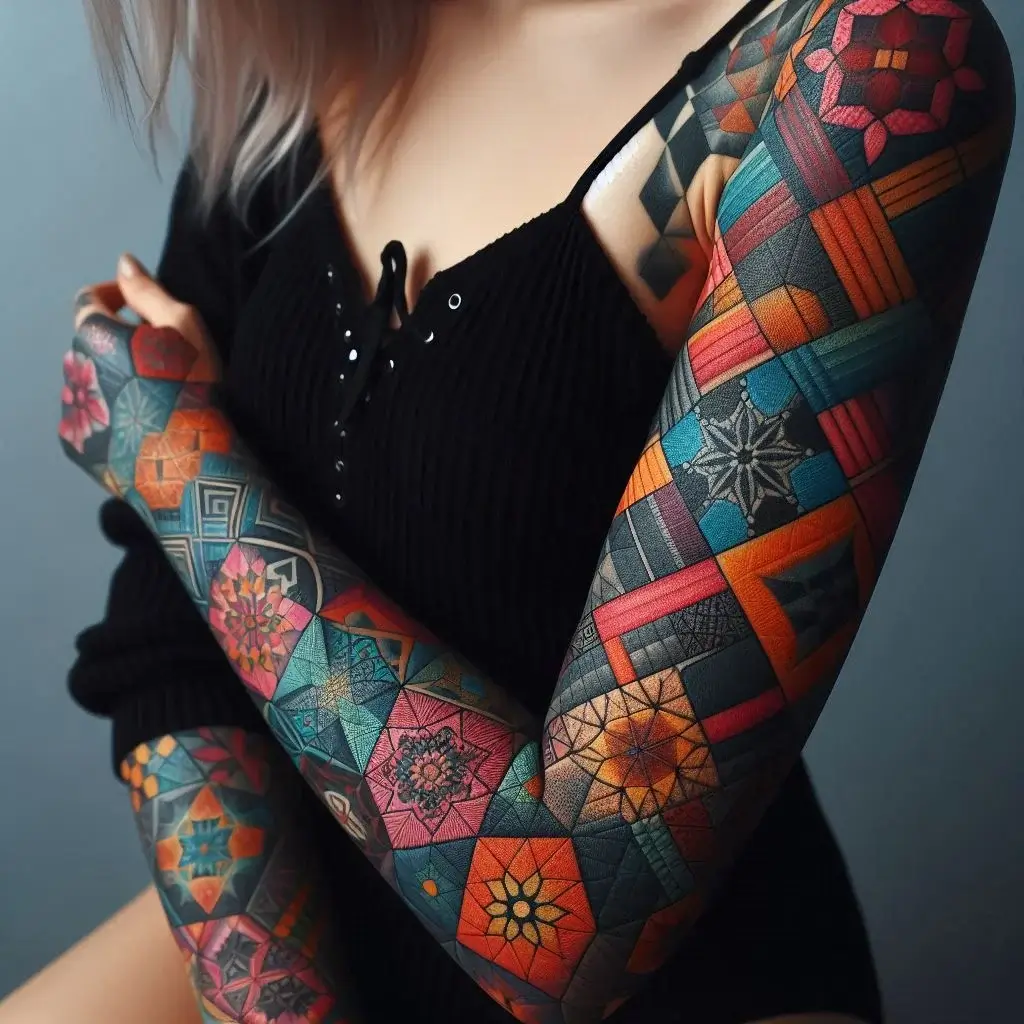 patchwork tattoo Geometric Patterns for women