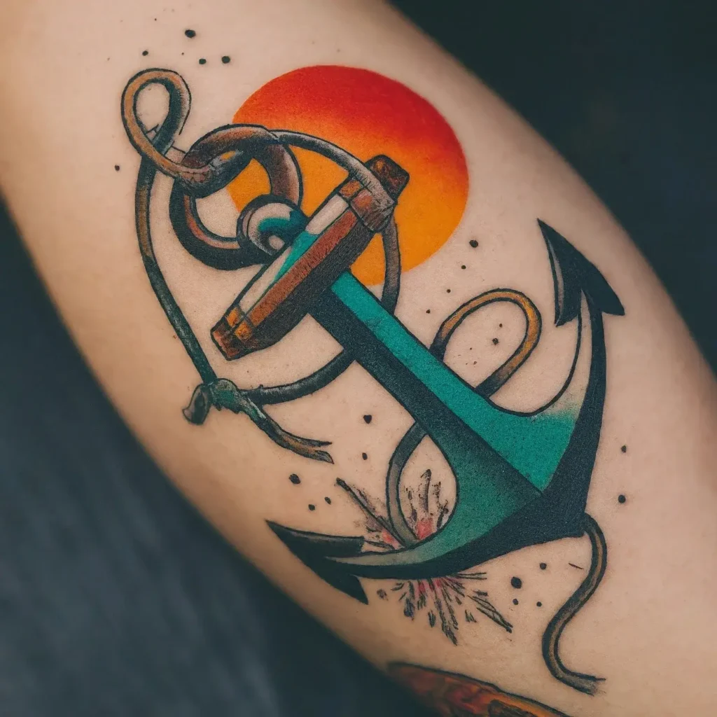 Colorful Anchor tattoo