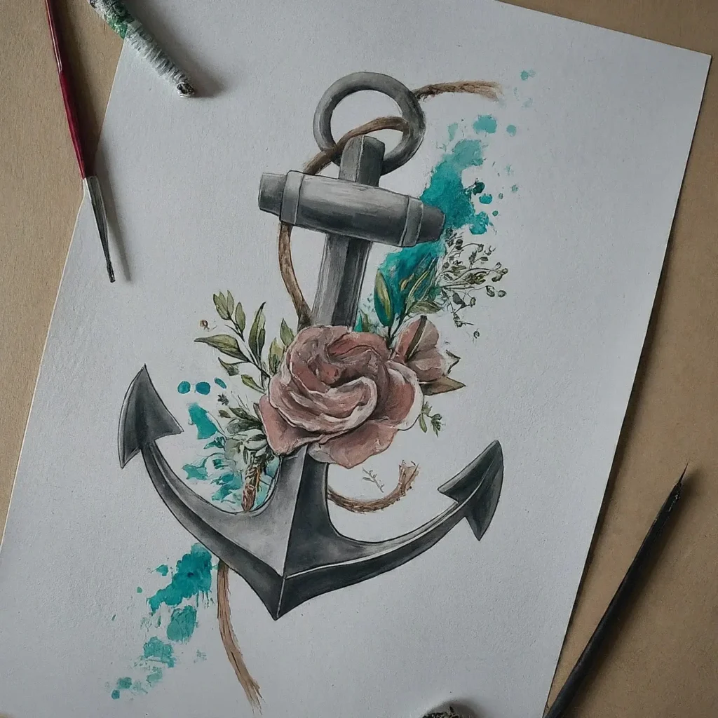 Watercolor Anchor Tattoo