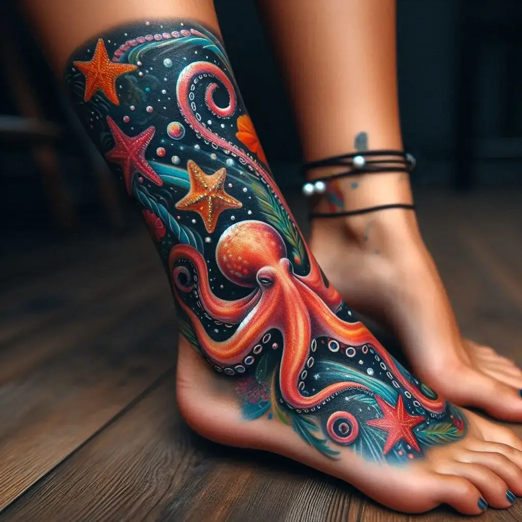 octopus tattoo on women Ankle