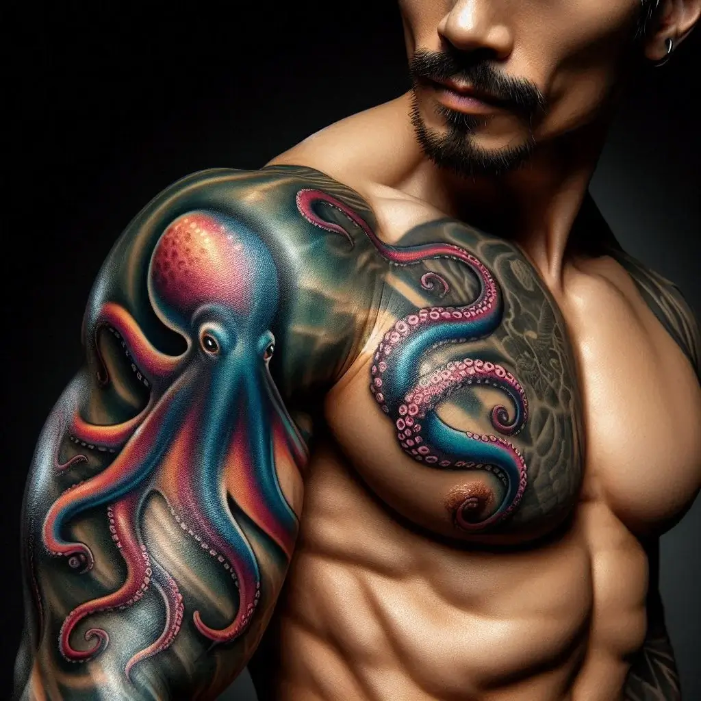 small octopus tattoo on men bicep