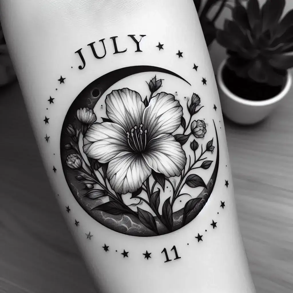 Date July Birth Flower Tattoo