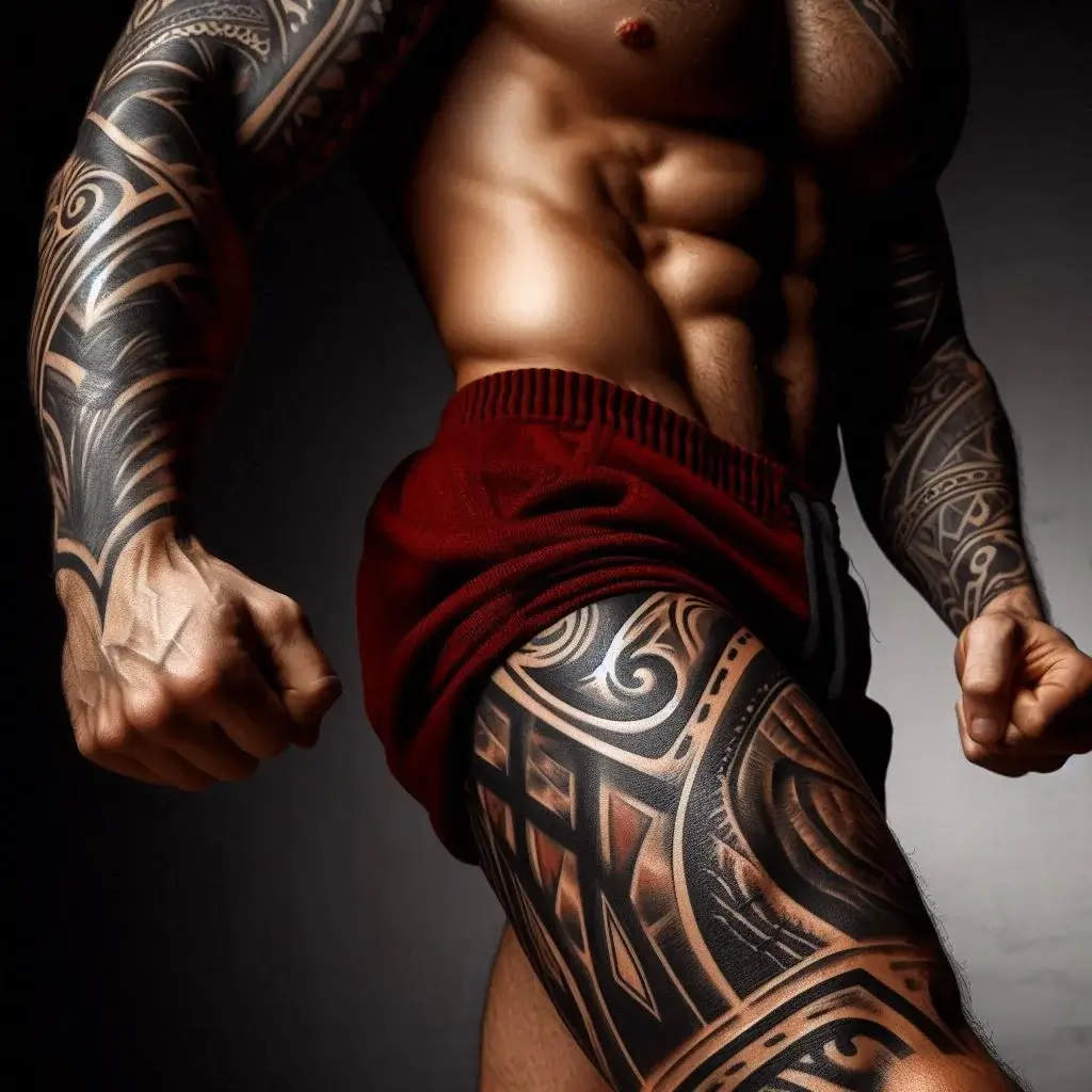 Famous Tribal Patterns leg Sleeve tattoo