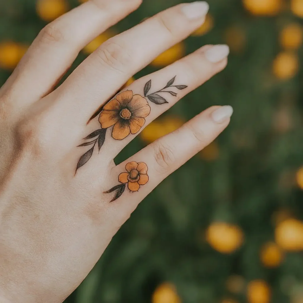 Flower Finger Tattoo 1