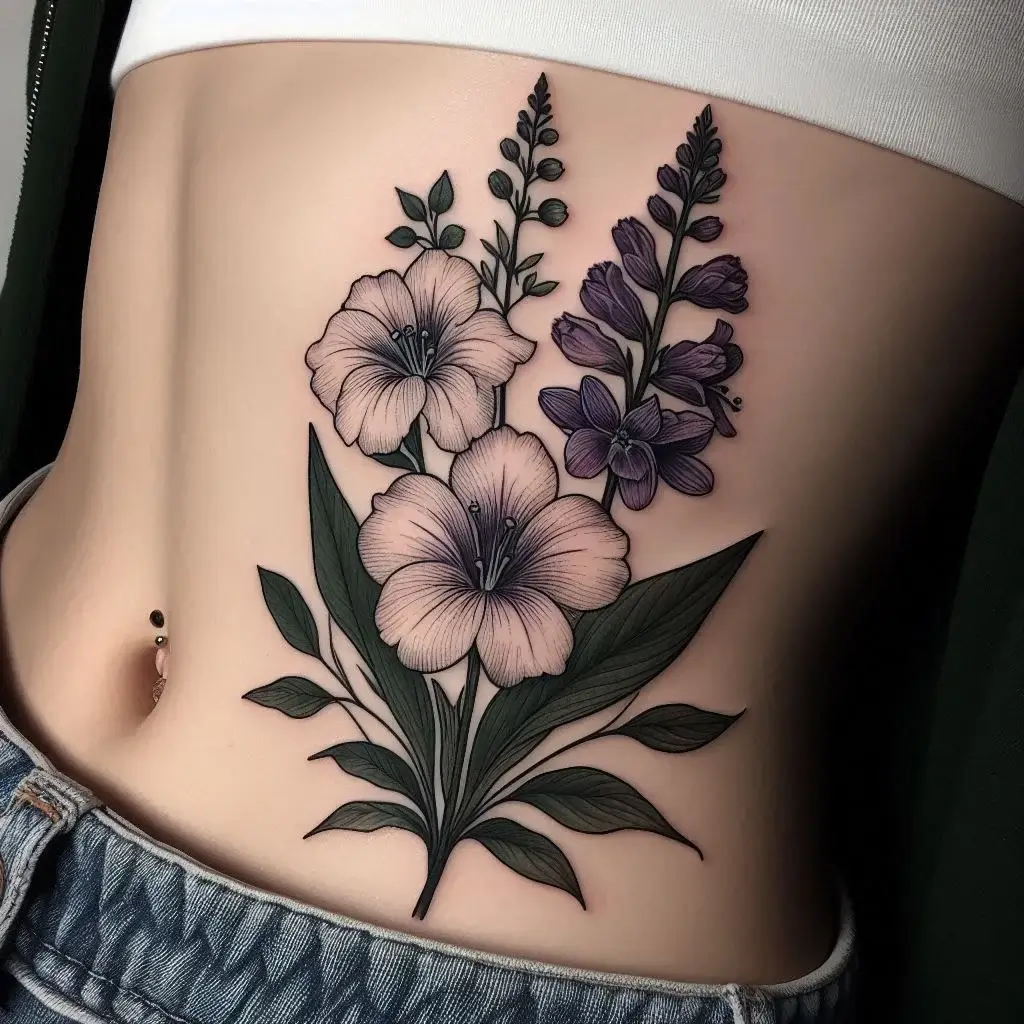 July Birth Flower Ribcage Tattoo