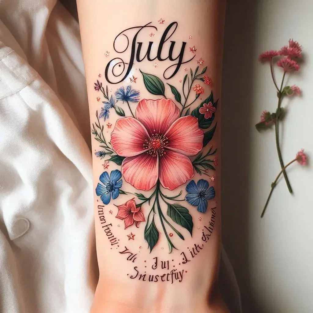 July Birth Flower Tattoos with Names