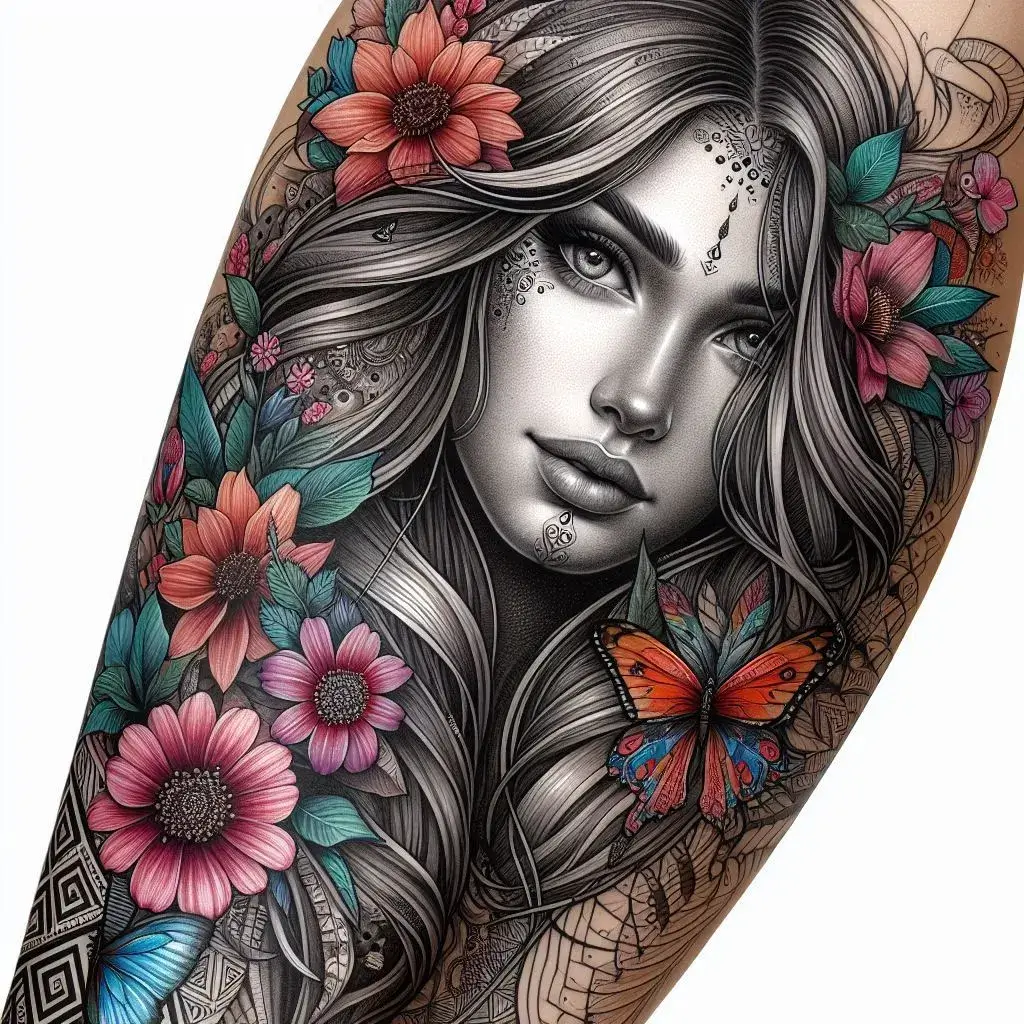 Portrait on leg sleeve Tattoo