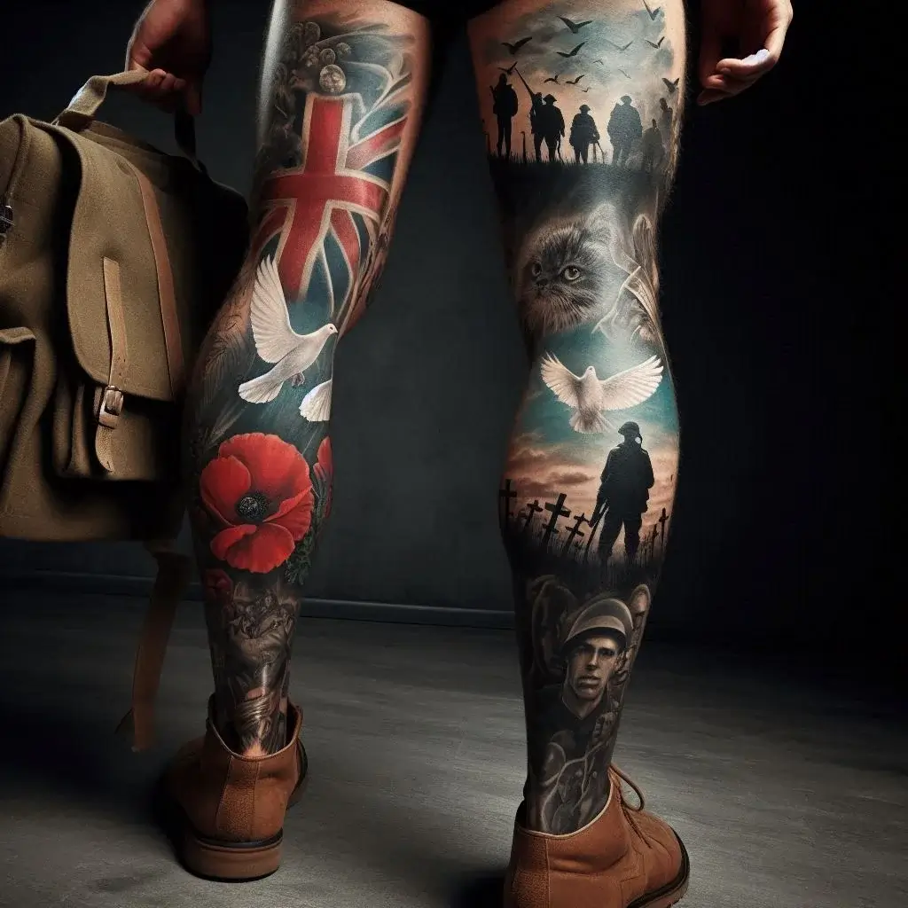 War themed Leg sleeve Tattoos 2