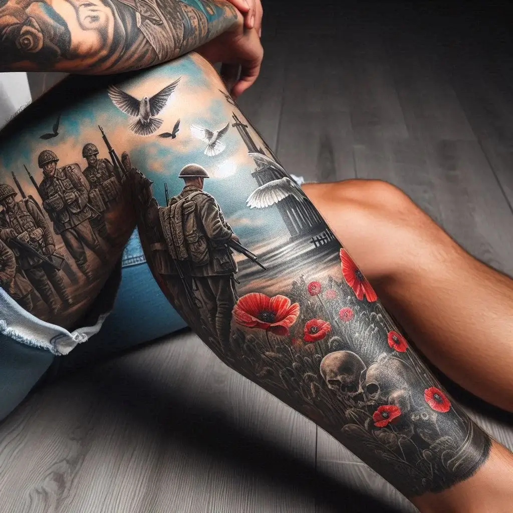 War themed Leg sleeve Tattoos