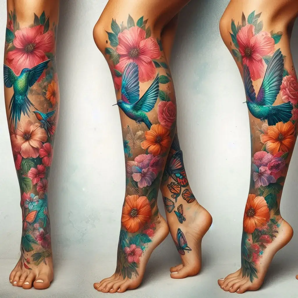 Watercolor half leg sleeve Tattoo