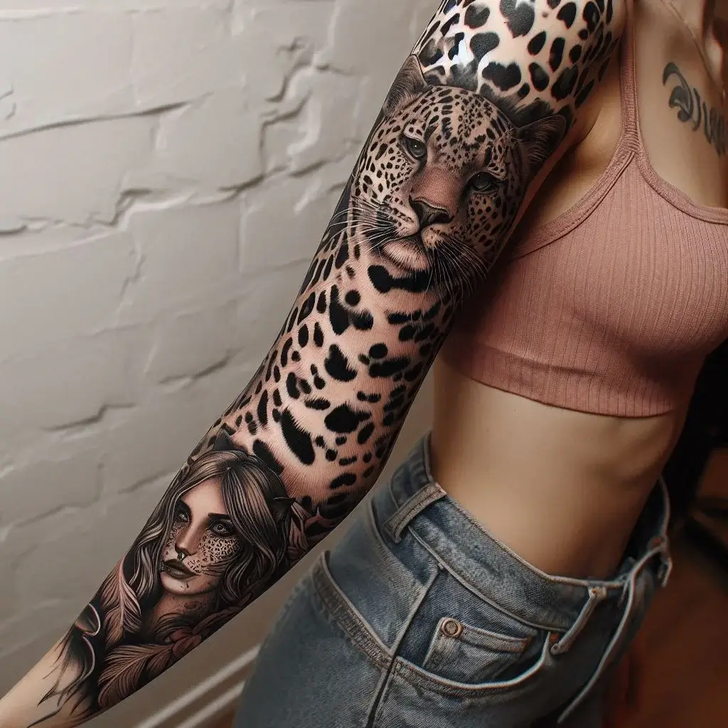 Animal Print Tattoo On Women sleeve