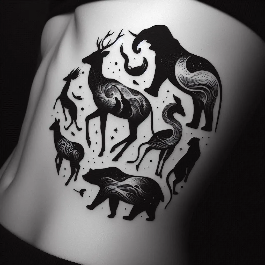 Animal Silhouettes Negative Space Tattoo