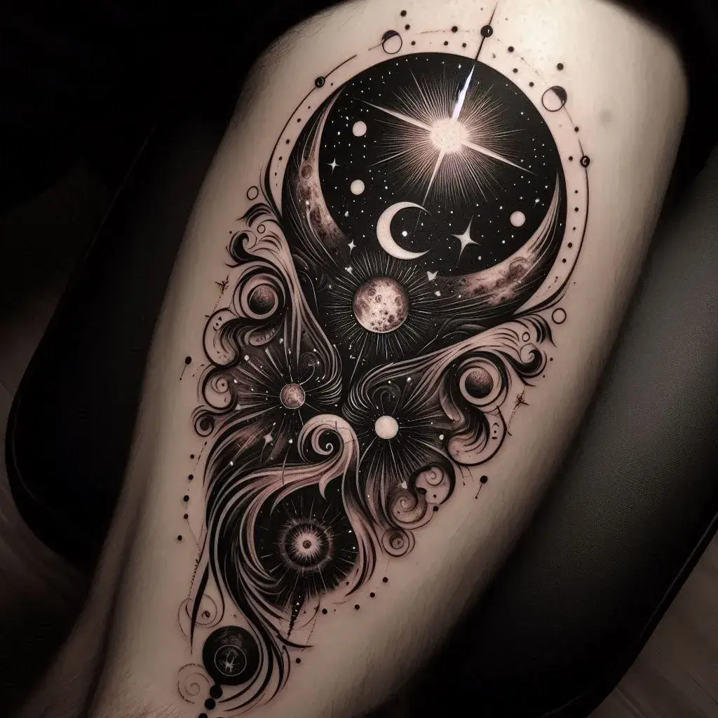 Celestial Themes Negative Space Tattoo