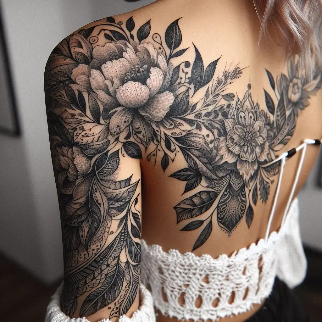 Delicate Floral Quarter Sleeve Tattoo female