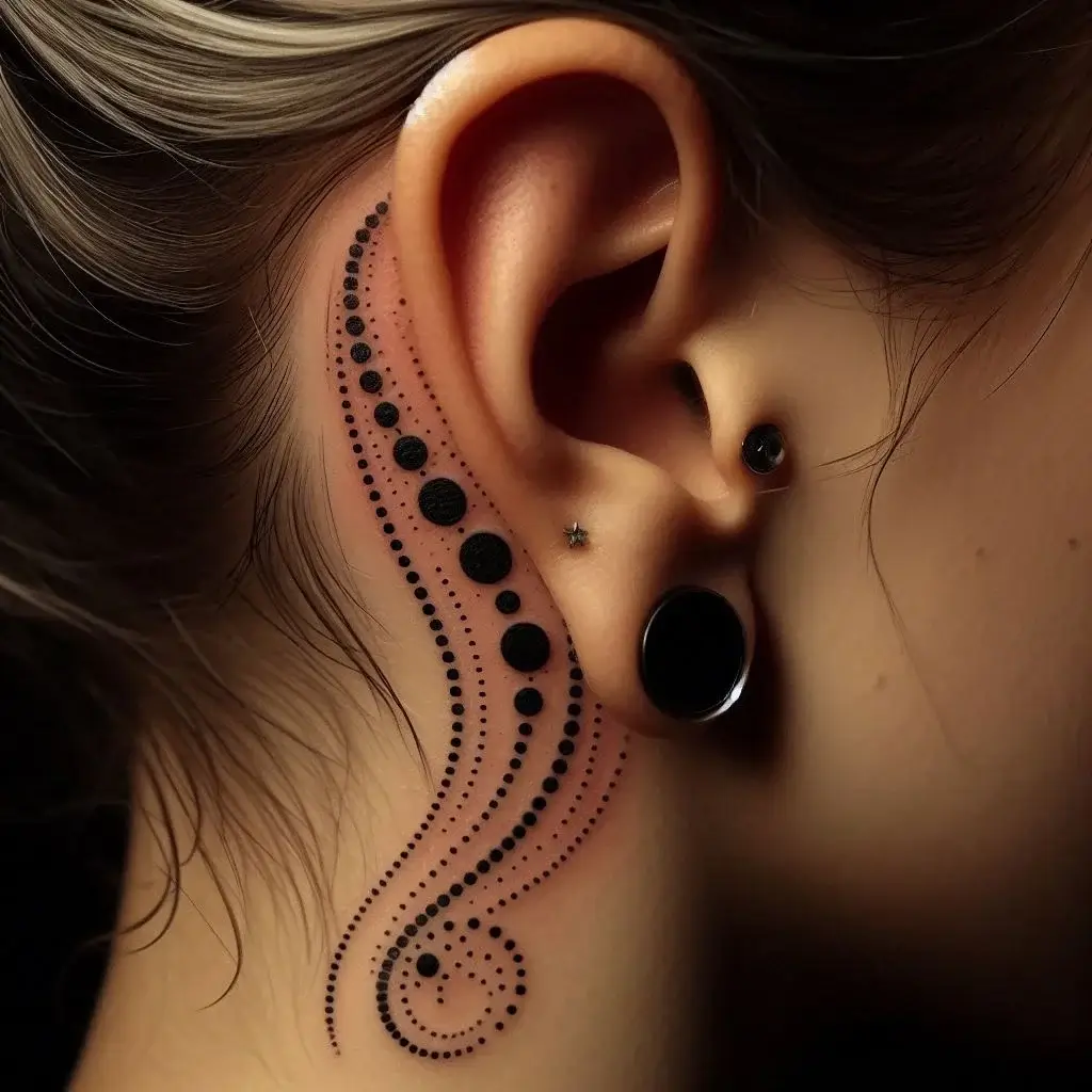 Descending Dot Patterns tattoo behind the ear