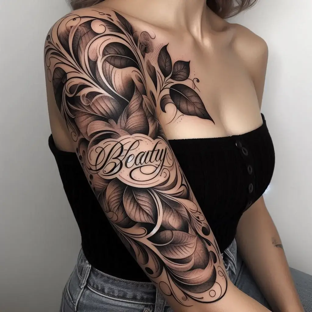 Elegant Script For Quarter Sleeve Tattoo female