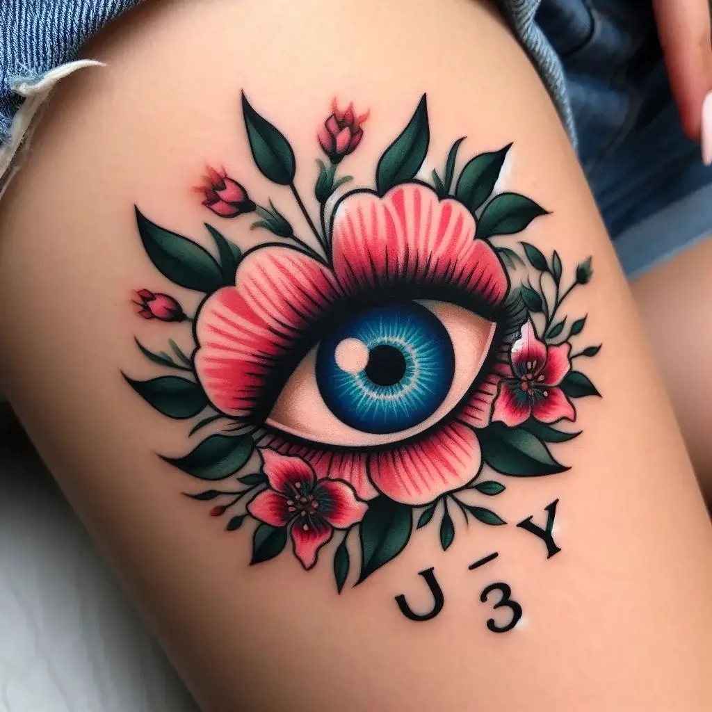 Evil Eye July Birth Flower Tattoo