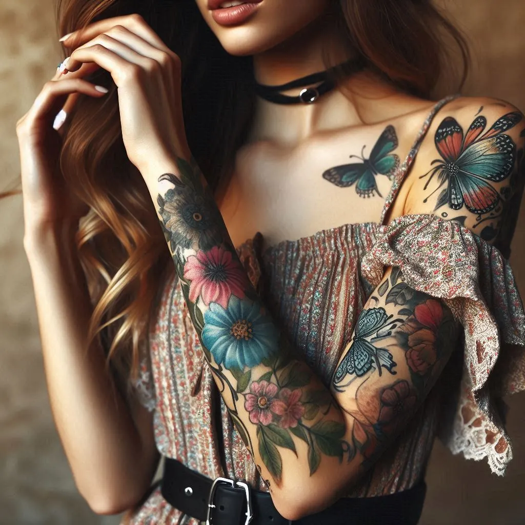 Feminine Tattoo On Women sleeve