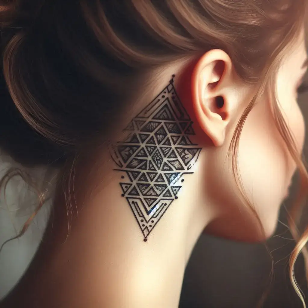 Geometric Patterns tattoo behind the ear