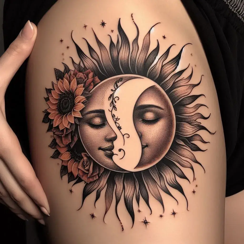 Half Sun and Half Moon Tattoo for Couples 1