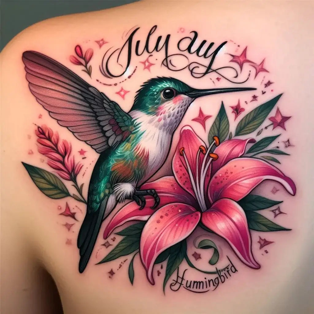 Hummingbird July Birth Flower Tattoo