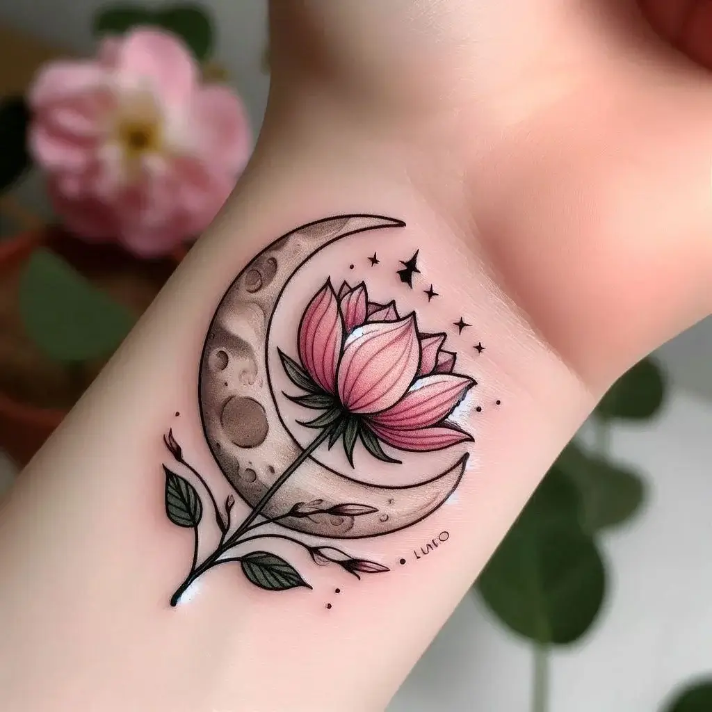 July Birth Flower Moon Tattoo