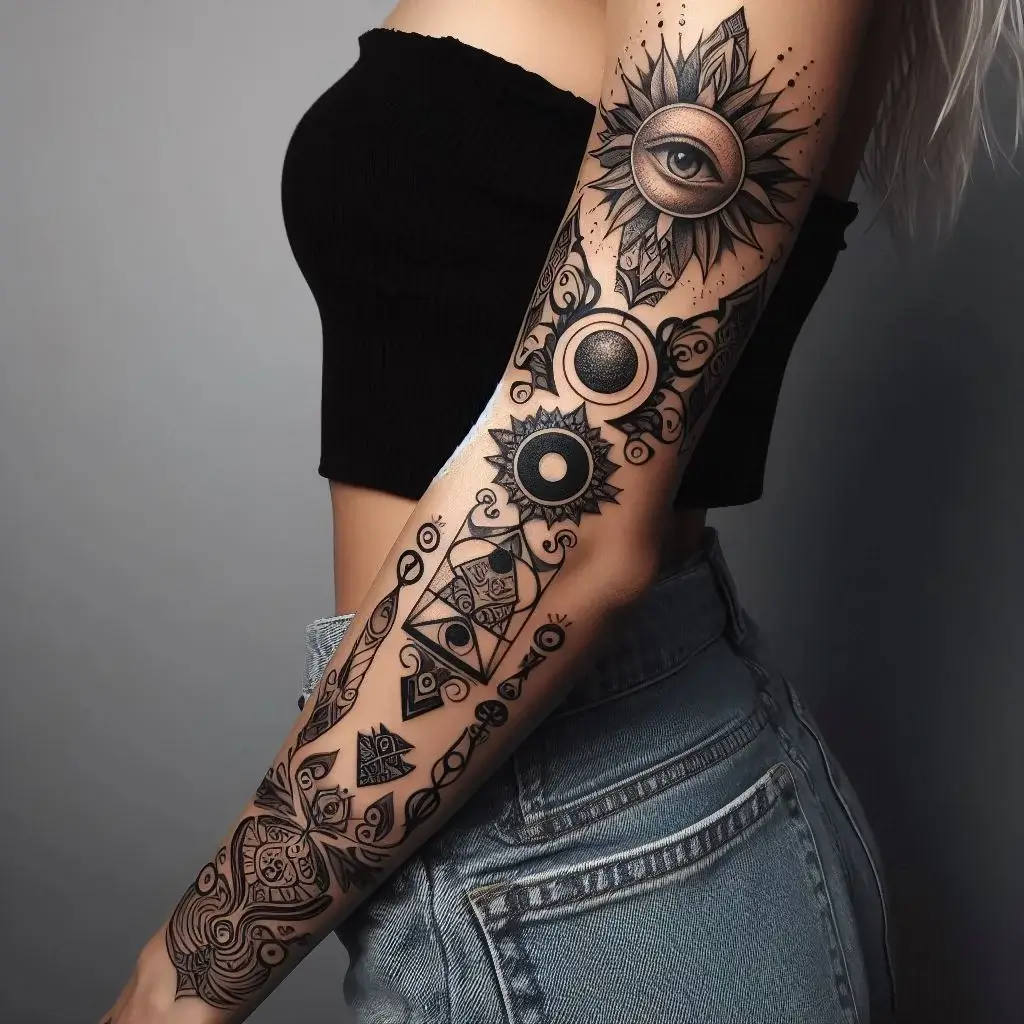 Meaningful Symbols and Quotes Quarter Sleeve Tattoo female