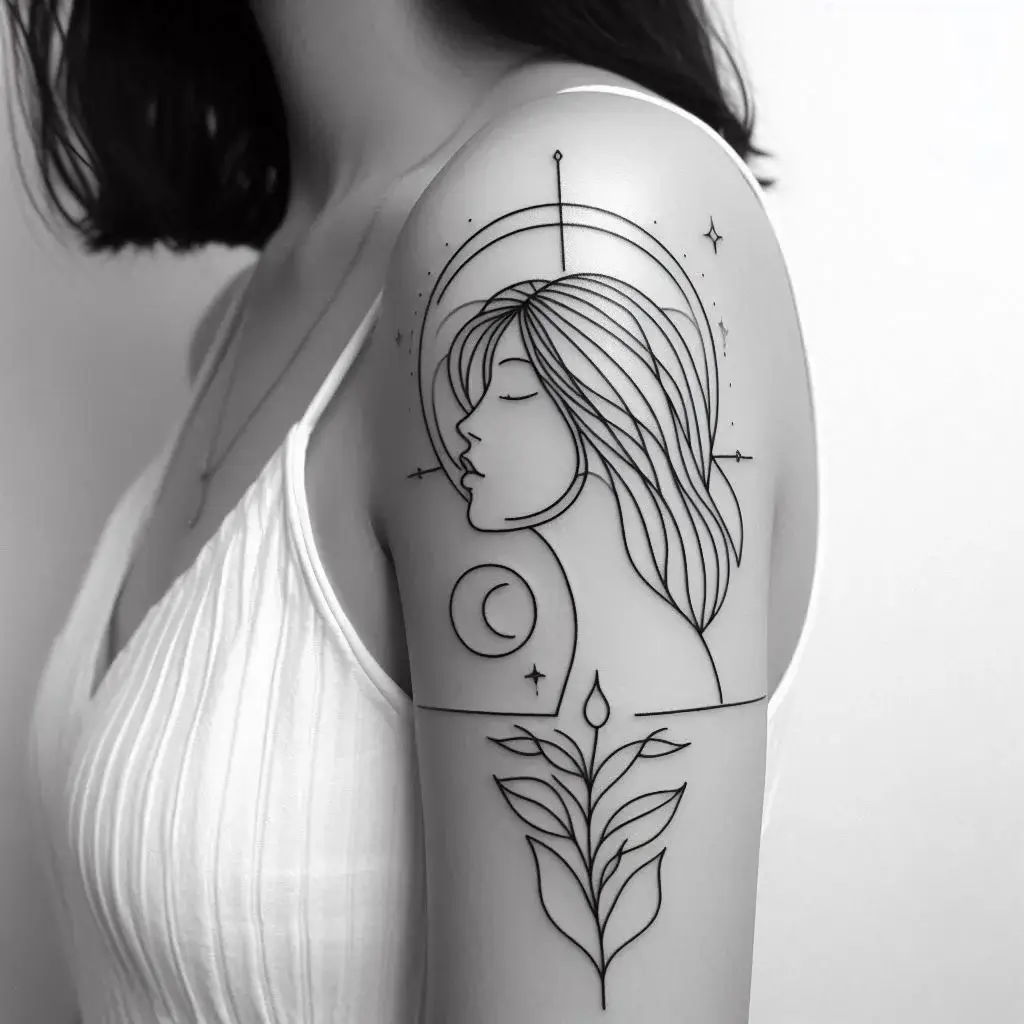 Minimalist Line Art Quarter Sleeve Tattoo female