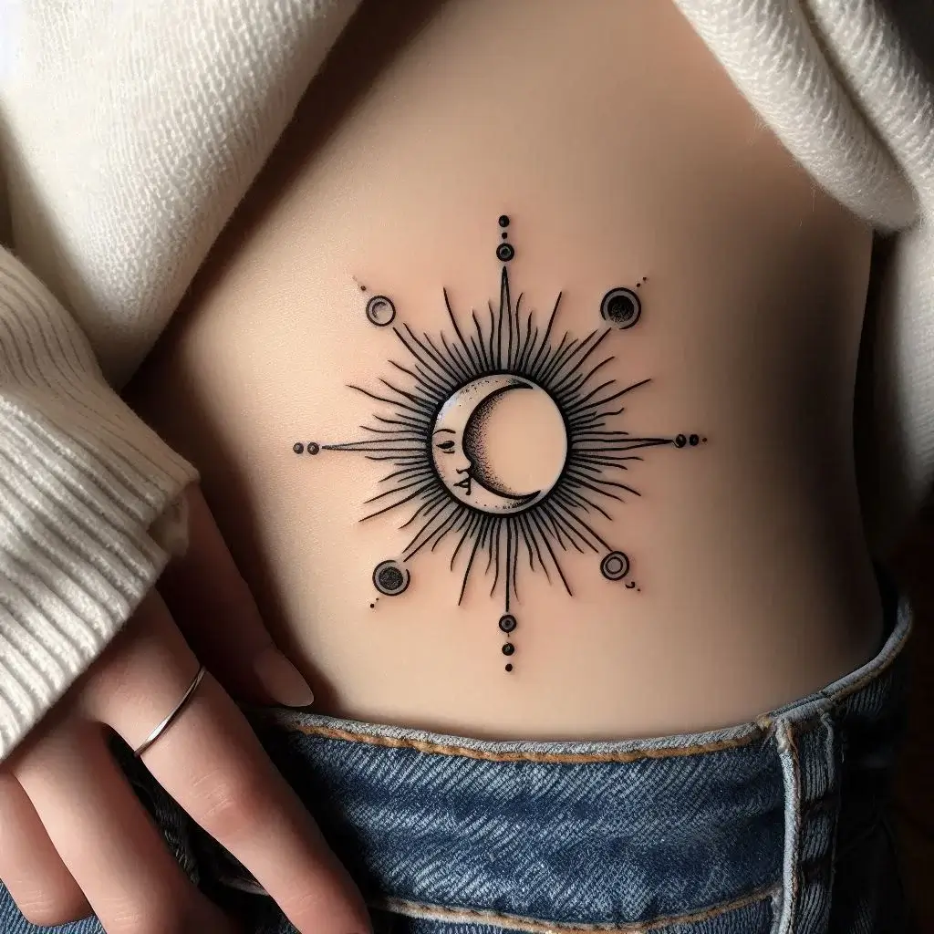 Minimalist Sun And Moon Tattoo For Females