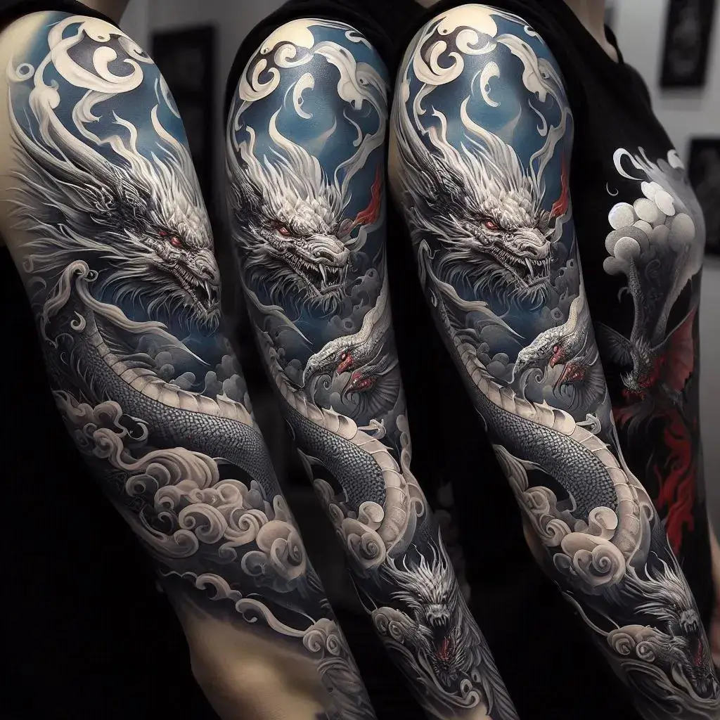 Mystical Dragons Tattoo On Women Sleeve