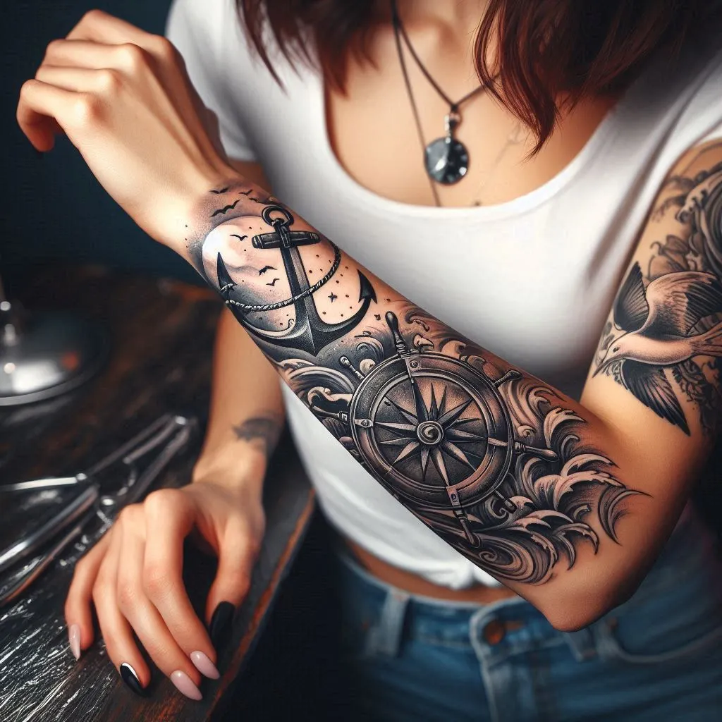 Nautical Tattoo On Women sleeve