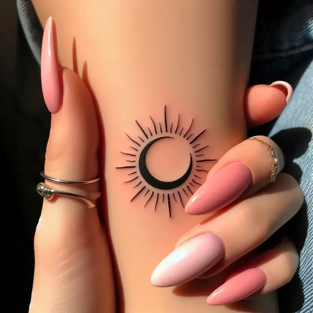 Small Half Sun Half Moon Tattoo for femaels