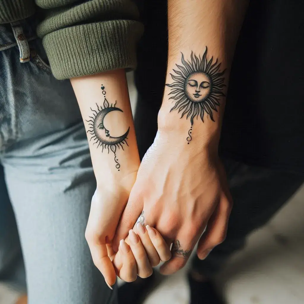 Small Sun And Moon Tattoo For Couples