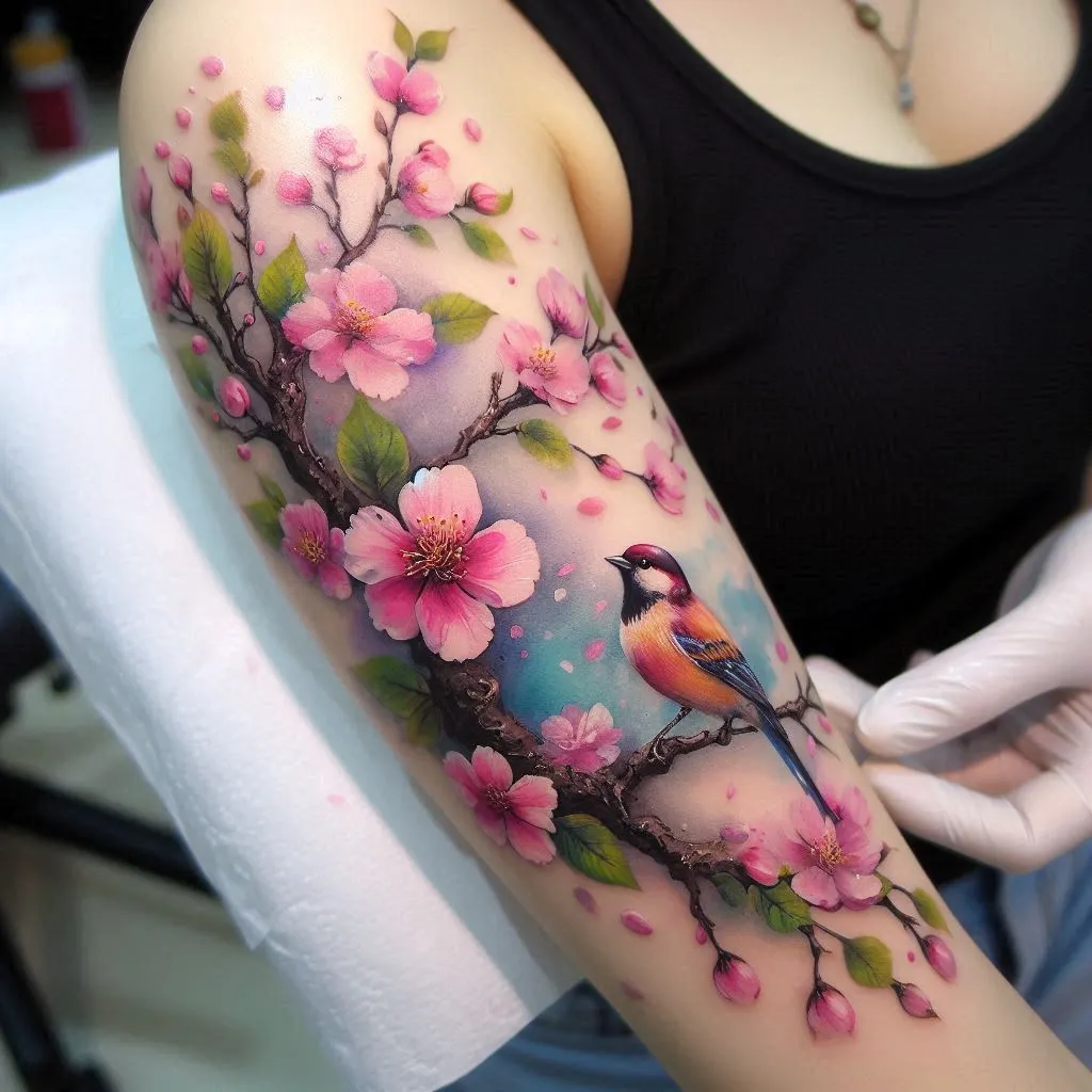 Watercolor Tattoo On Women sleeve