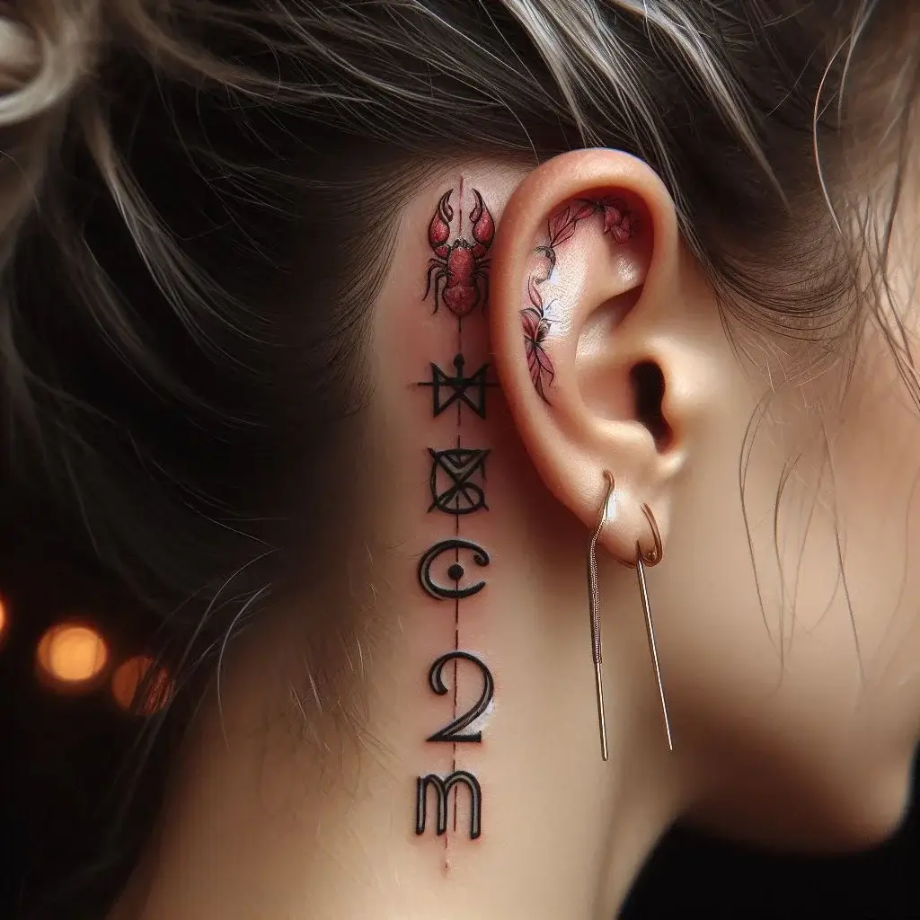 Zodiac Signs tattoo behind the ear 1