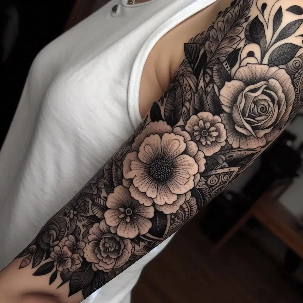 Floral Patterns on Half Sleeve Tattoo Lower Arm 1 1