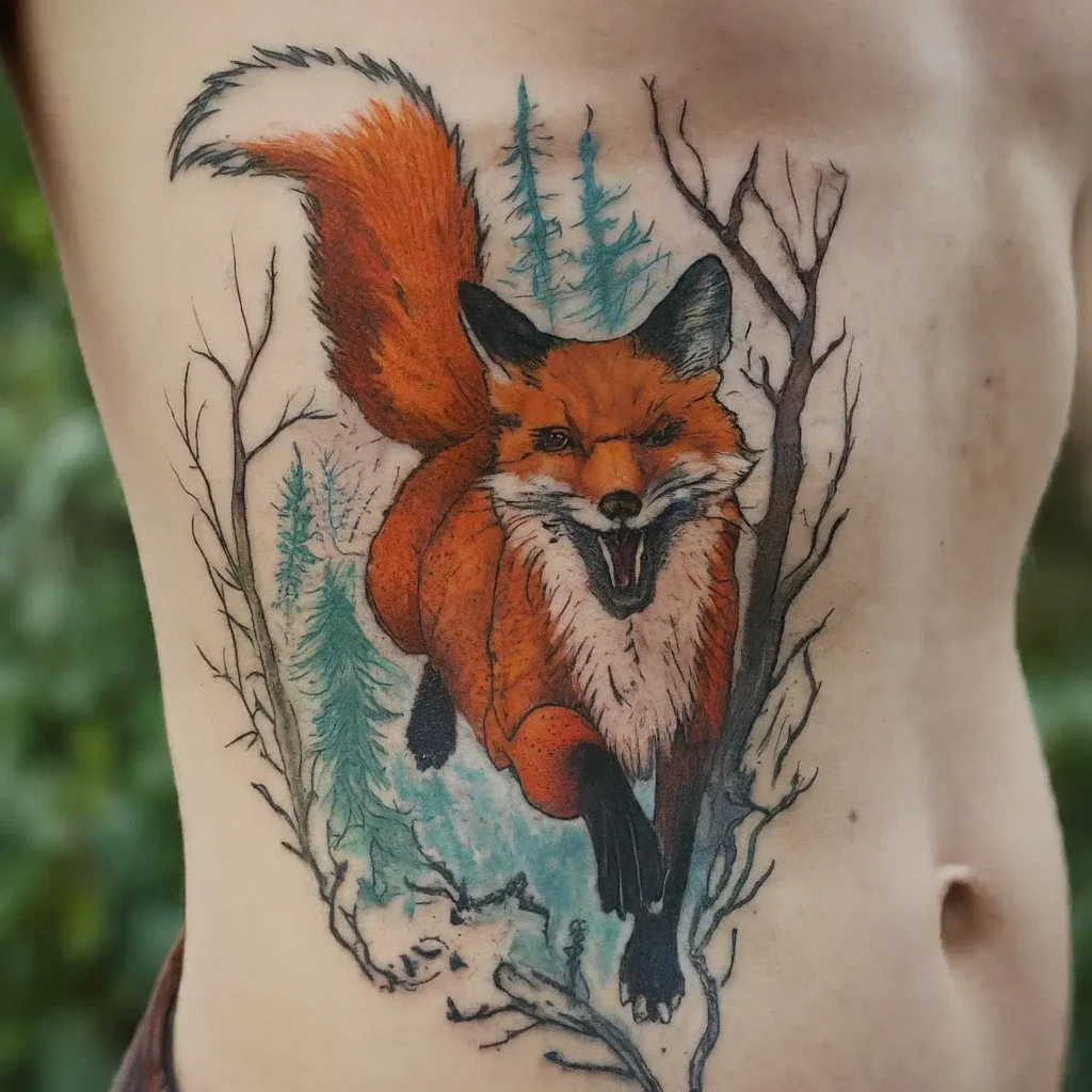 Fox Tattoo On Ribcage