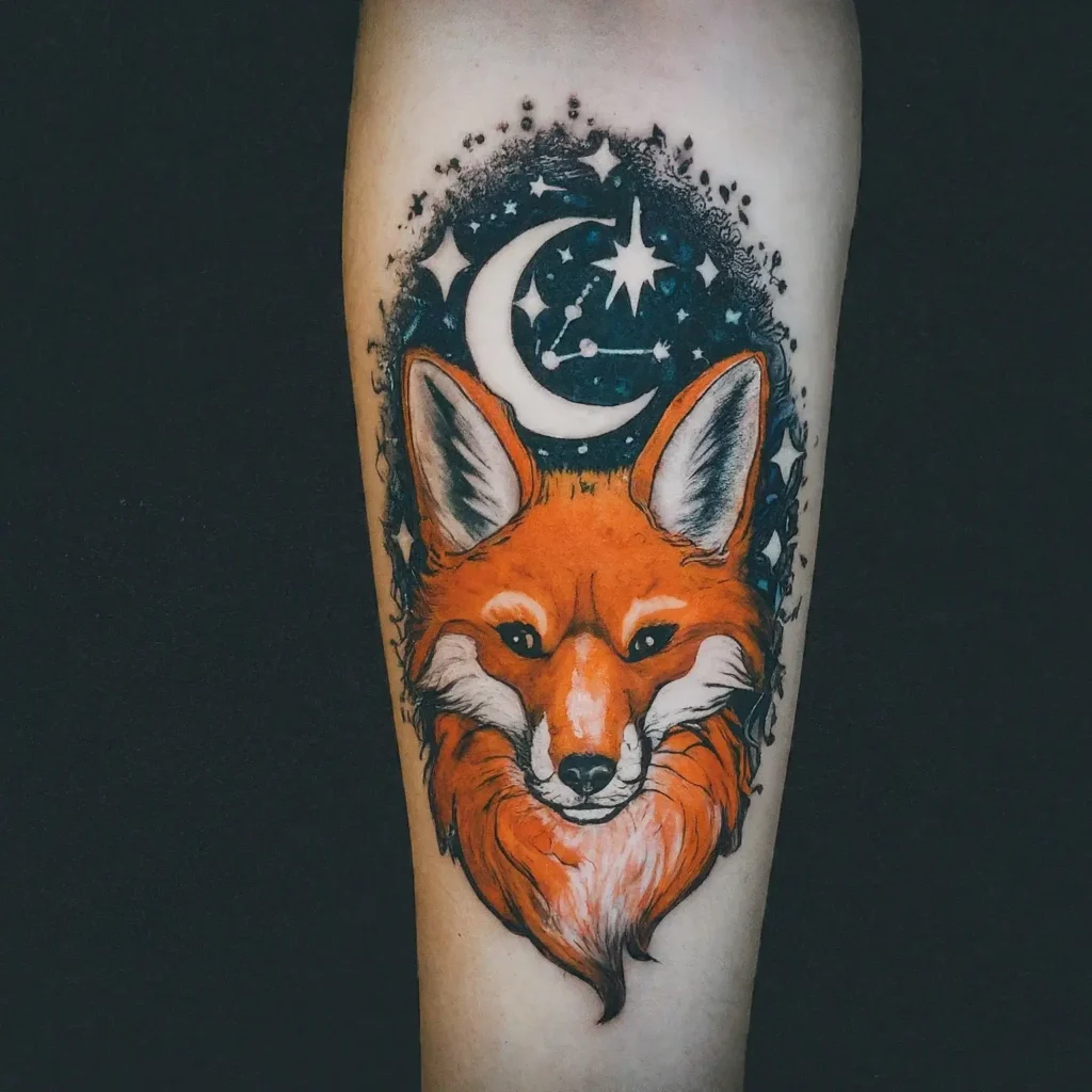 Fox Tattoo with Moons and Stars