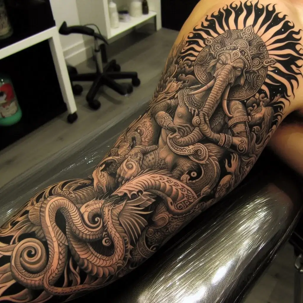 Mythological Themes on Half Sleeve Tattoo Lower Arm