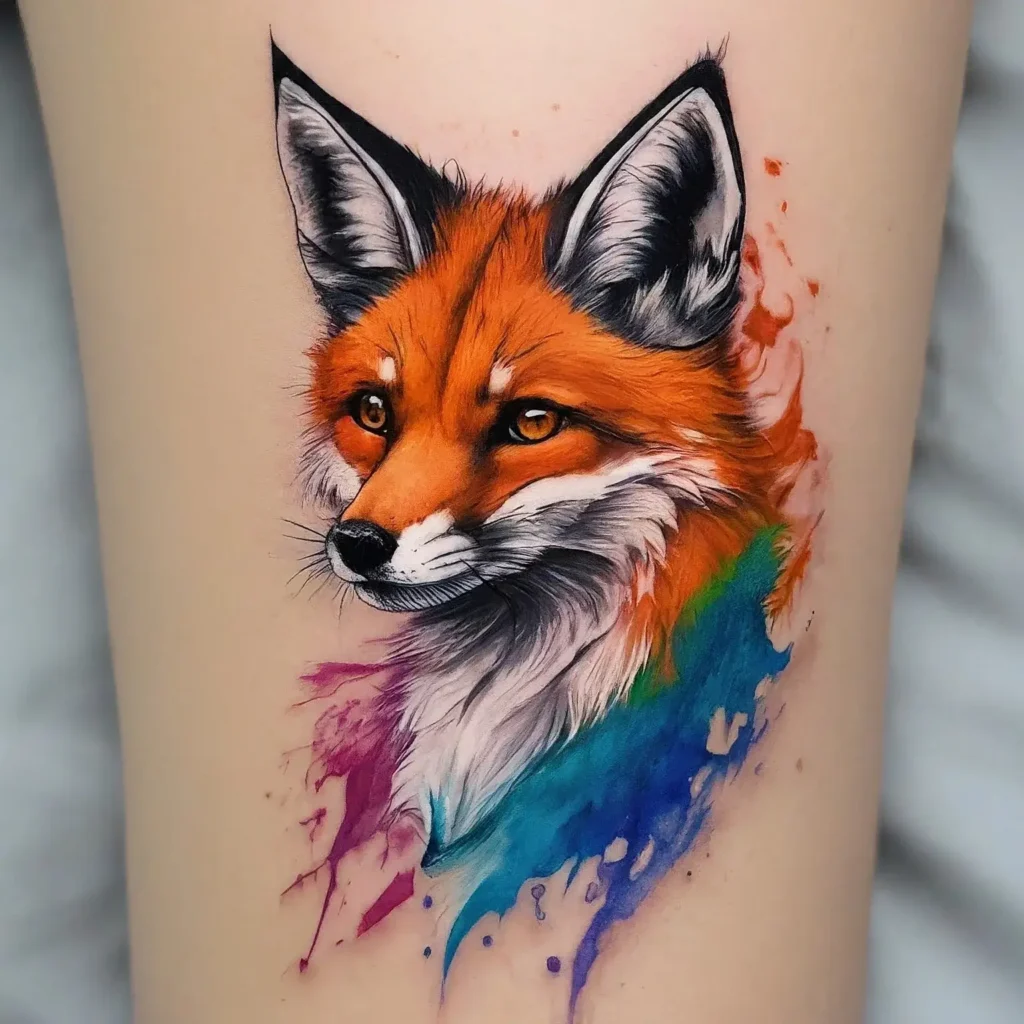 Watercolor Fox Tattoos On Neck