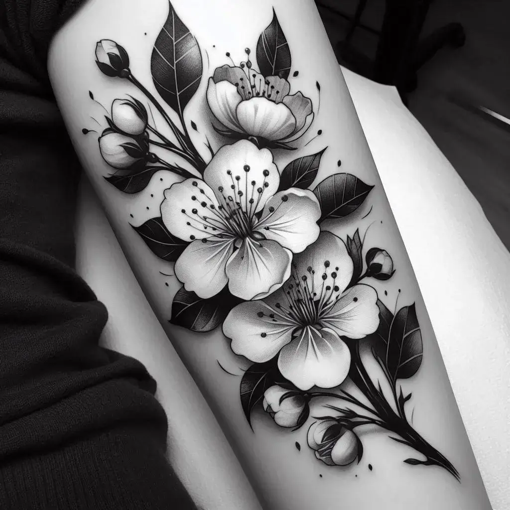 Cherry Blossom Tattoo Black and White